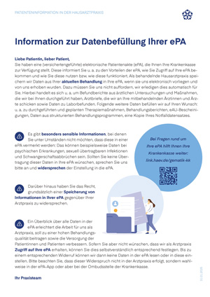 Screenshot Infoblatt zur Datenbefüllung der elelektronischen Patientenakte